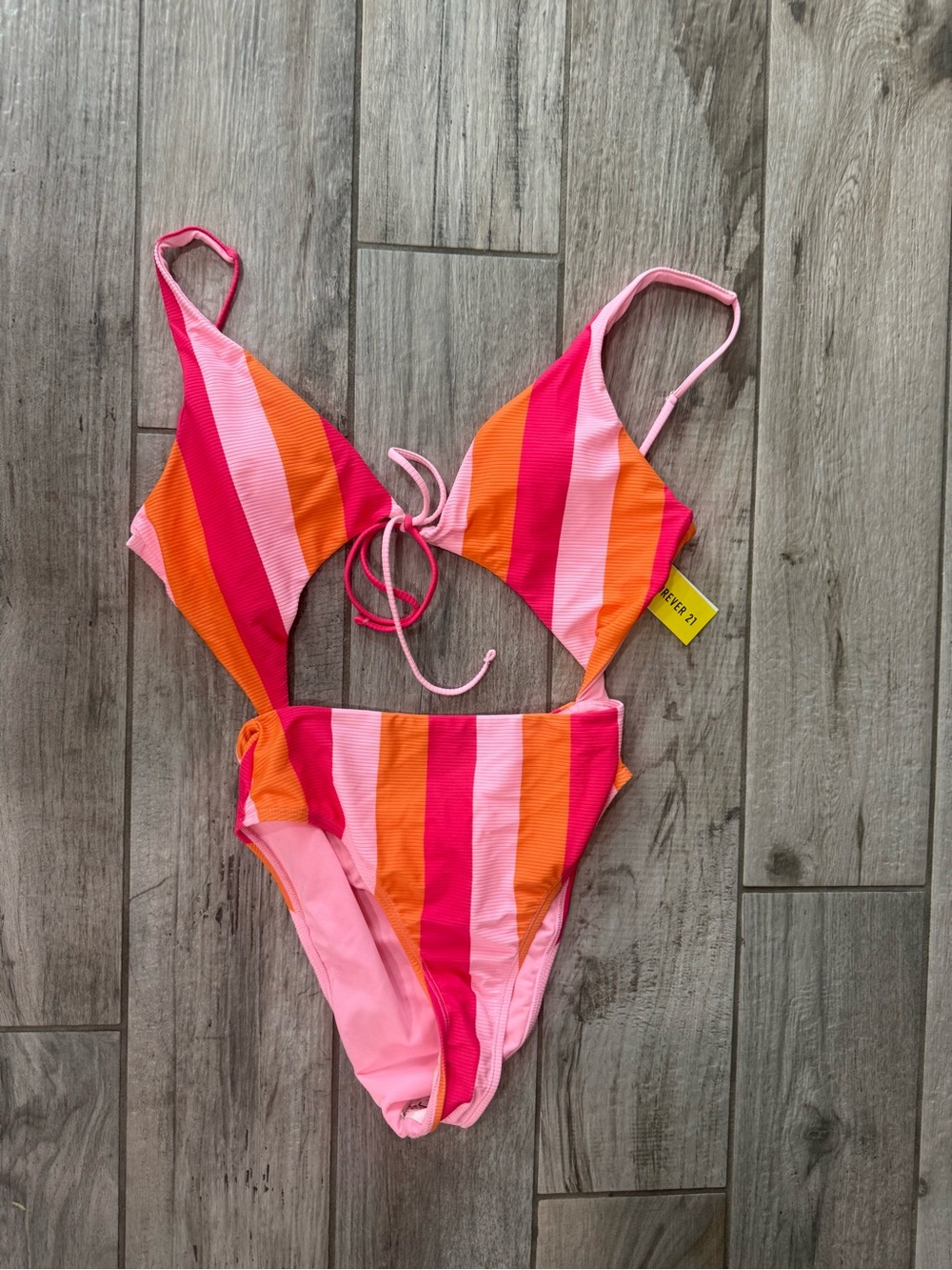 Striped Pink Orange Red one piece Swim suit